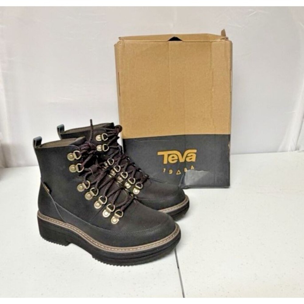 Teva Midform Leather Memory Foam Lace-Up Boots Black Size 6.5 New in Box